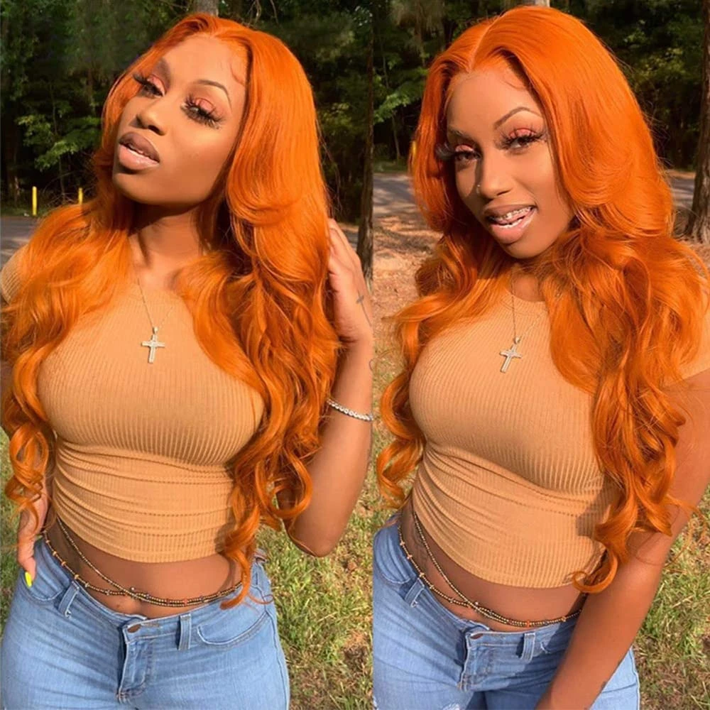 Orange Ginger Lace Front Wig Human Hair Colored Human Hair Wigs For Women  28 30 Inch 13X4 13x6 Body Wave HD Lace Front Wig