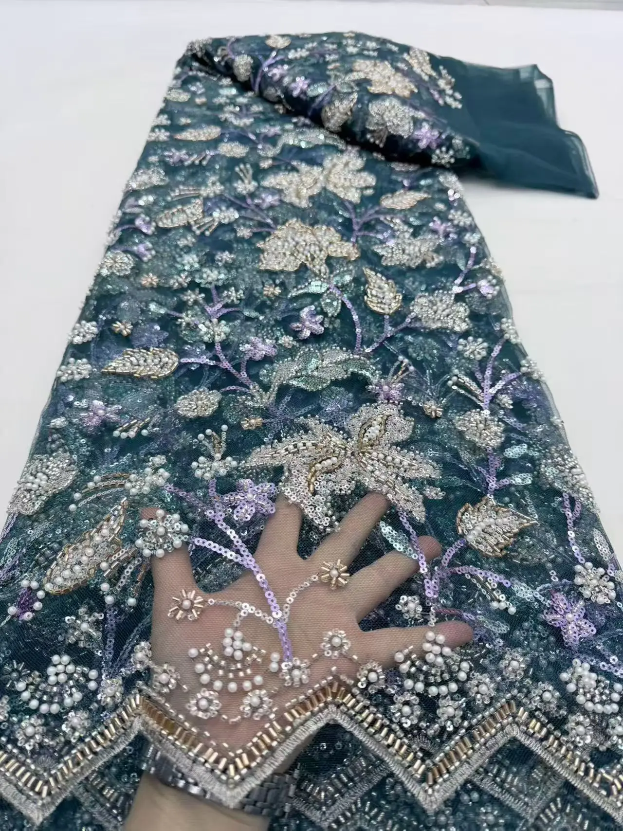 

New Style Luxury Heavy Beads Sequins French Lace Fabric 2026 High Quality Beaded African Lace Fabric For Party Dress KDP26119