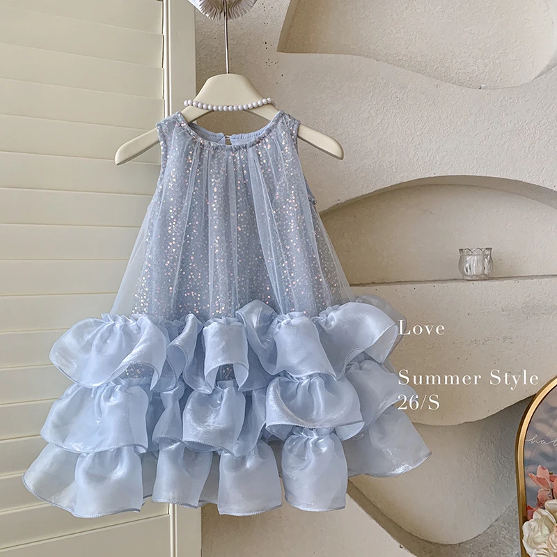 Girls' New Summer Luxury High-End Mesh Tank Dress