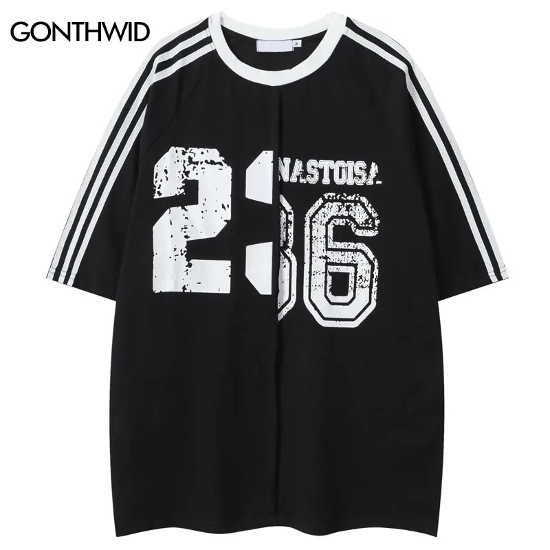 

Hip Hop T-Shirts Y2K Graphic Printed Sports Patchwork Tshirt Streetwear Men Harajuku Punk Gothic Baggy Cotton Short Sleeve Tops