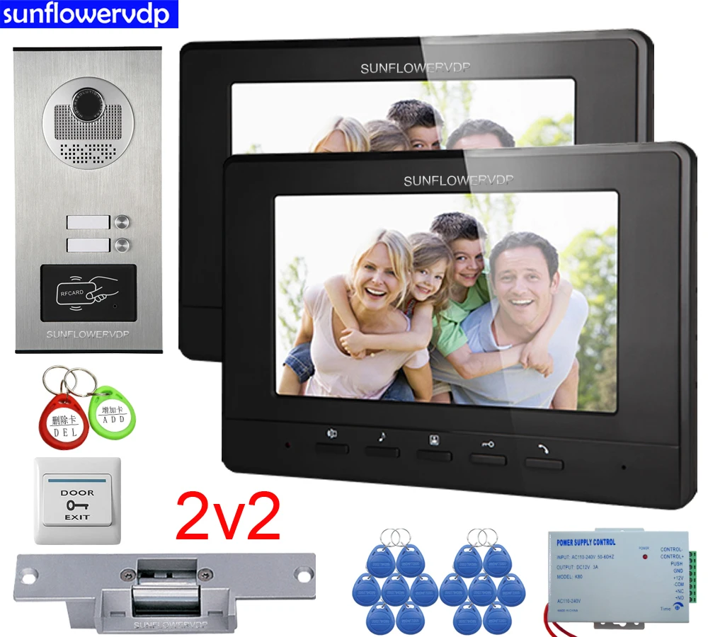 For 2  Apartments Home Video Intercom System Security Call 2 Buttons Door Phone  7