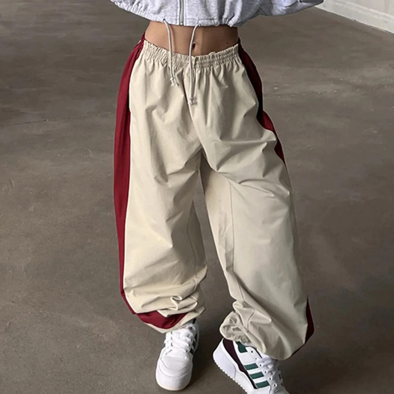 Darlingaga Streetwear Oversized Drawstring Baggy Pants Women Casual Patched Sporty Chic Joggers Harajuku Tech Trousers Contrast