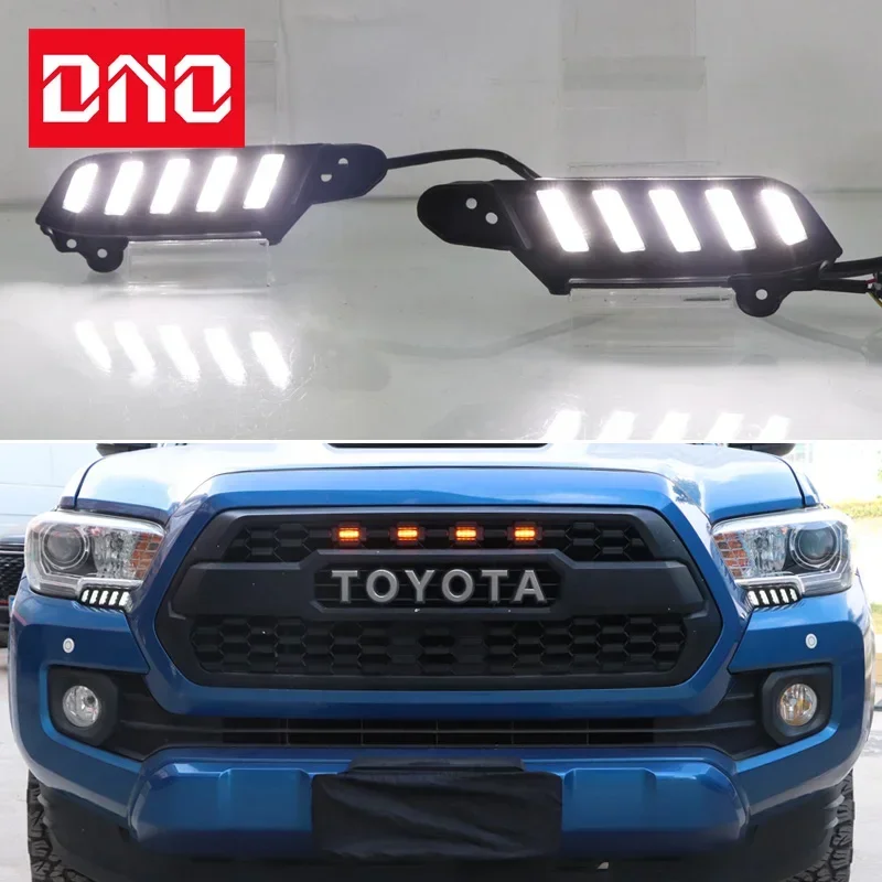 

Car LED DRL Daylights For Toyota Tacoma 2016 - 2021 2022 Yellow Turn Signal Indicator Daytime Running Light Fog Lamp Headlight