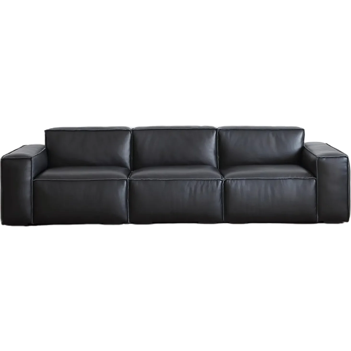 Fangjin black cow semi-green leather sofa Italian minimalist straight row tofu block first layer cowhide sofa living room
