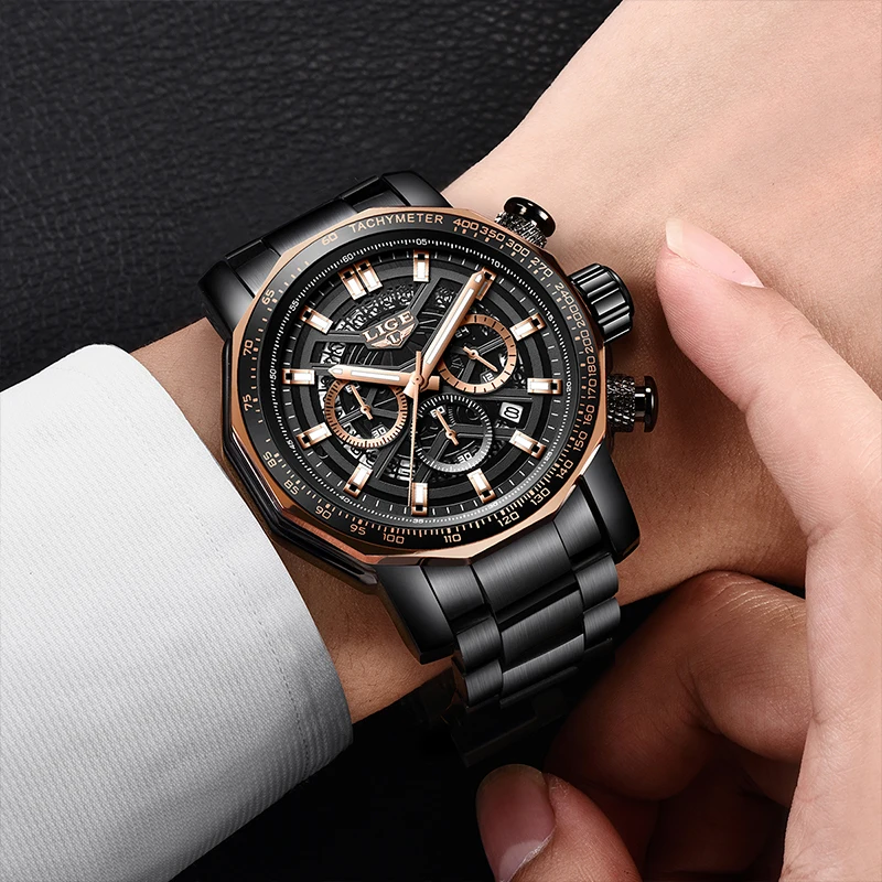 ساعات رجالية فاخرة جديدة للأعمال من TOP LIGE مقاومة للماء ساعة مضيئة من الفولاذ المقاوم للصدأ ساعات عصرية للرجال montres hommes + BOX