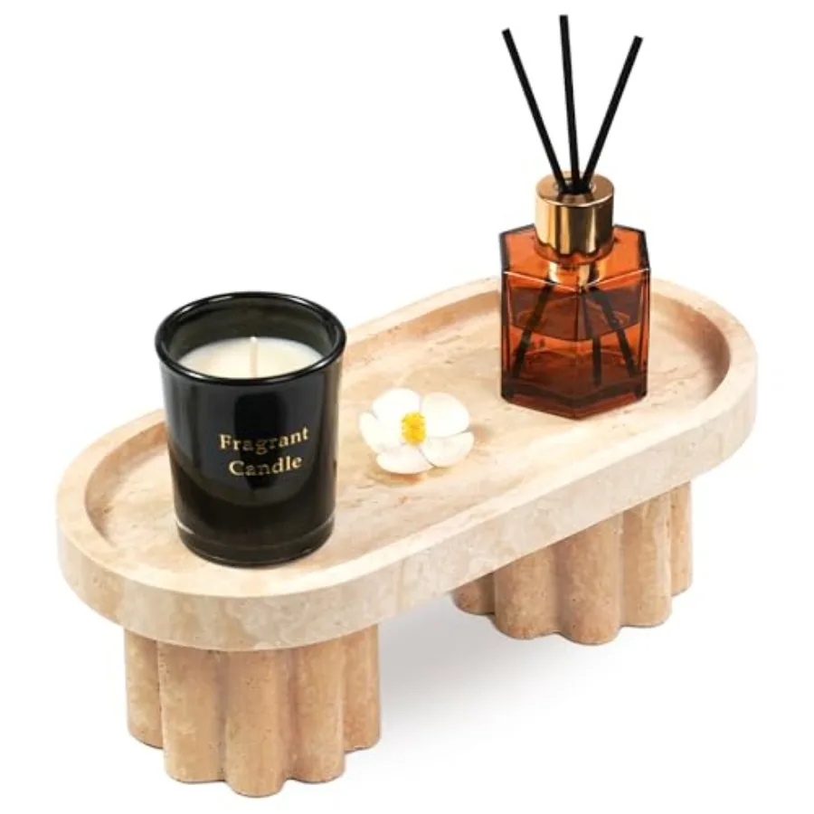 

Travertine Marble Perfume Tray - Oval Decorative Stone Pedestal with Scalloped Legs for Bathroom Vanity Coffee Table Kitchen Co