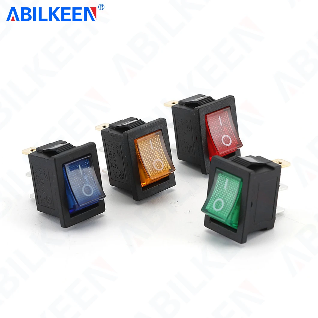 50PCS/Lot ABILKEEN KCD1-101N-2 ON-OFF Mini Rocker Toggle Switch 3A250VAC LED Light Plastic Rocker Toggle Switch with LED Light