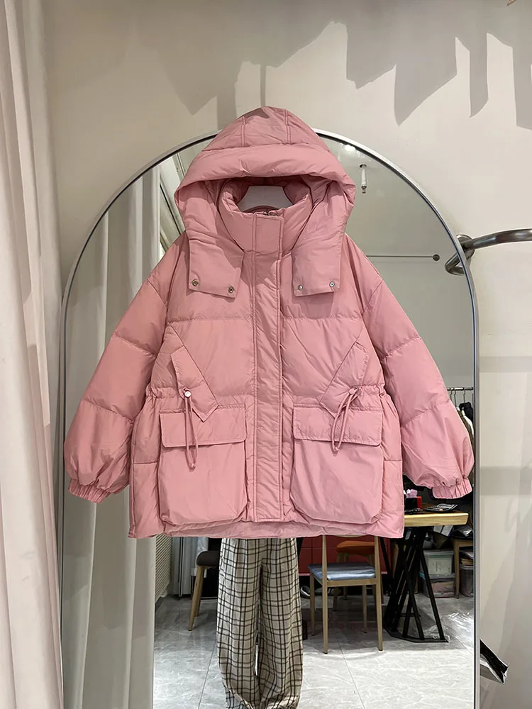 Chaqueta de plumón de pato con capucha para mujer, Abrigo acolchado coreano, Parkas de plumas blancas 90%, moda de invierno, 2023