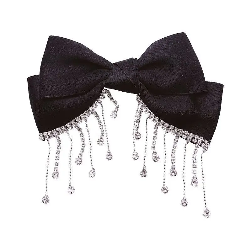 

High-end Tassel Rhinestone Bow Headdress Hairpin Female Crystal Hair Spring Clip Barette Cheveux Femme Accessories for Girls