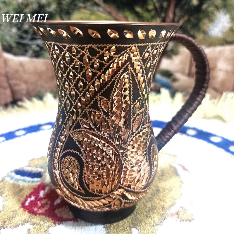 

Unique Pattern Random Pure Vintage Copper Coffee Mug,Camping Handcrafted Woven Handle Cold Drink Cup,Gifts Tea Cup Tableware