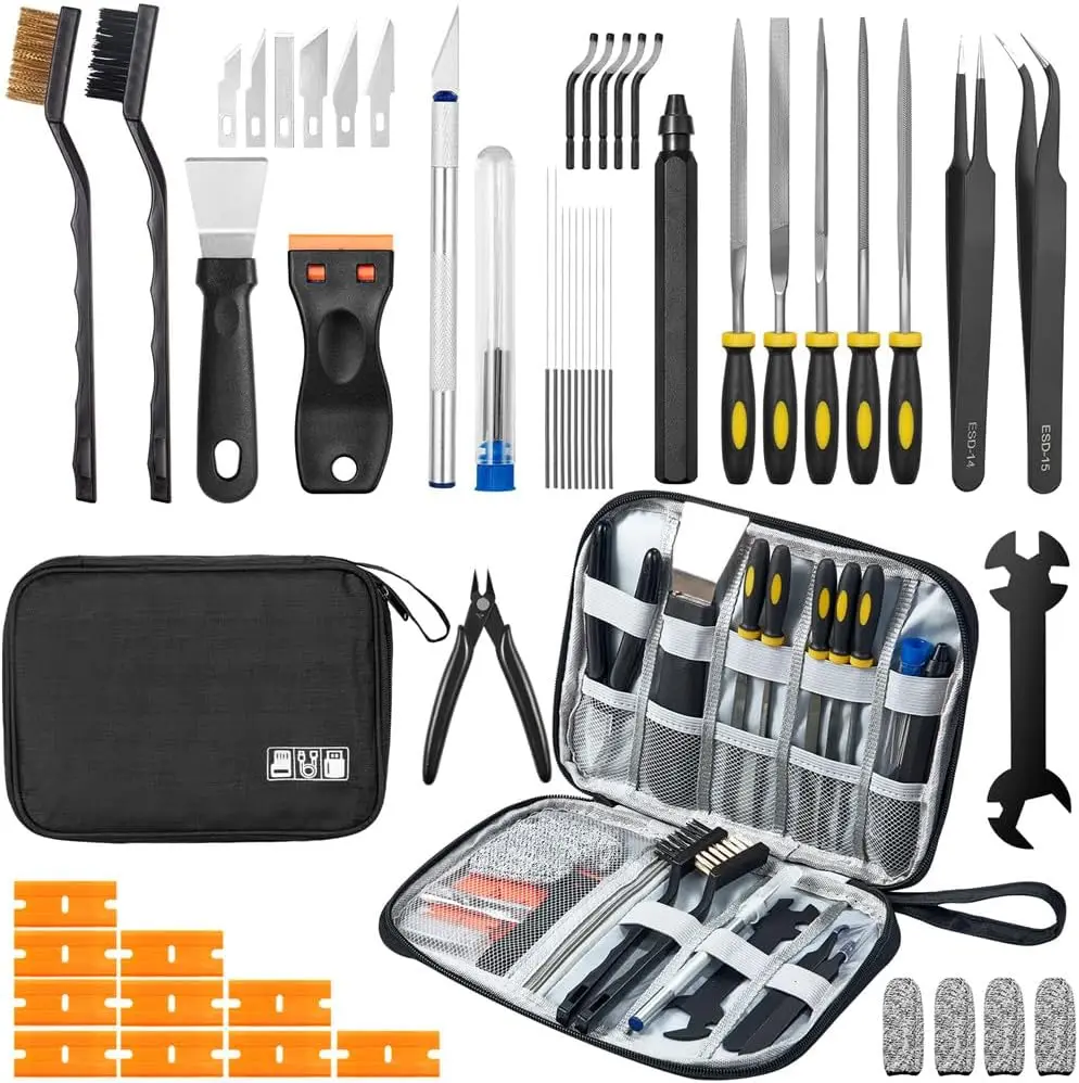 

50Pcs 3D Printer Tool Kit: Complete Starter Set for FDM/SLA, Nozzle Cleaner, Scraper, Deburring Tool, Files, Brushes, Case