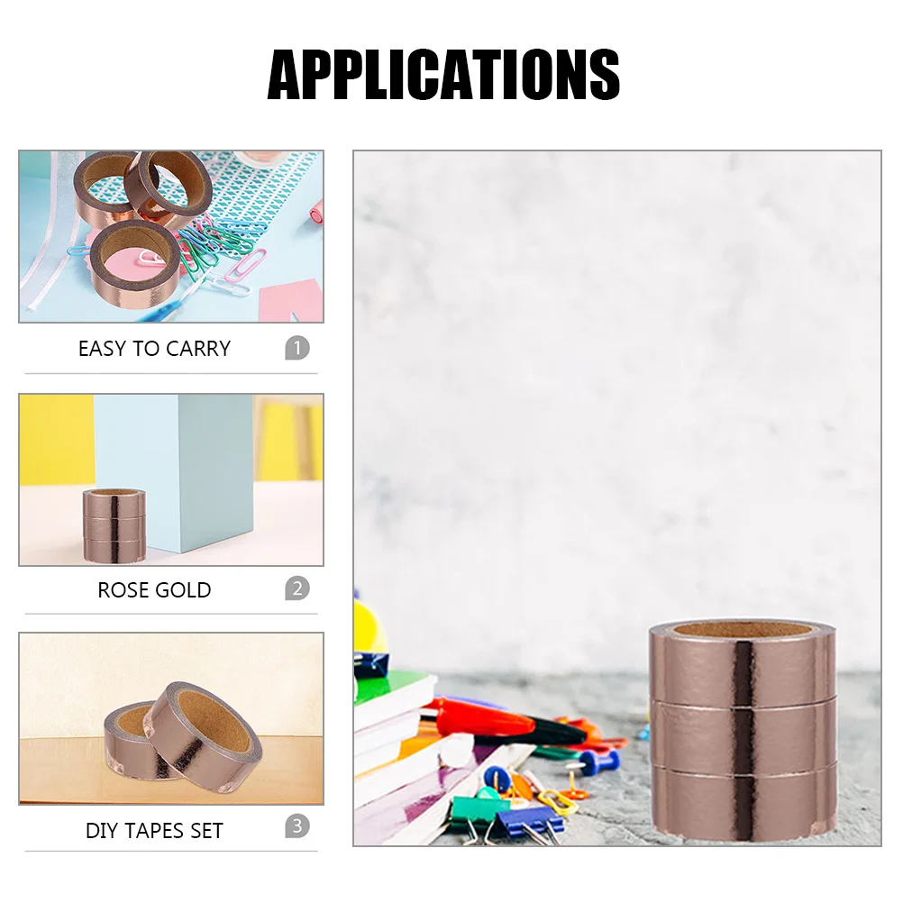 

3 Rolls Gold Foil Washi Tape Set Metallic Decorative Paper for DIY Scrapbooking Crafts Multi-Use Adhesive Tapes Rose Gold