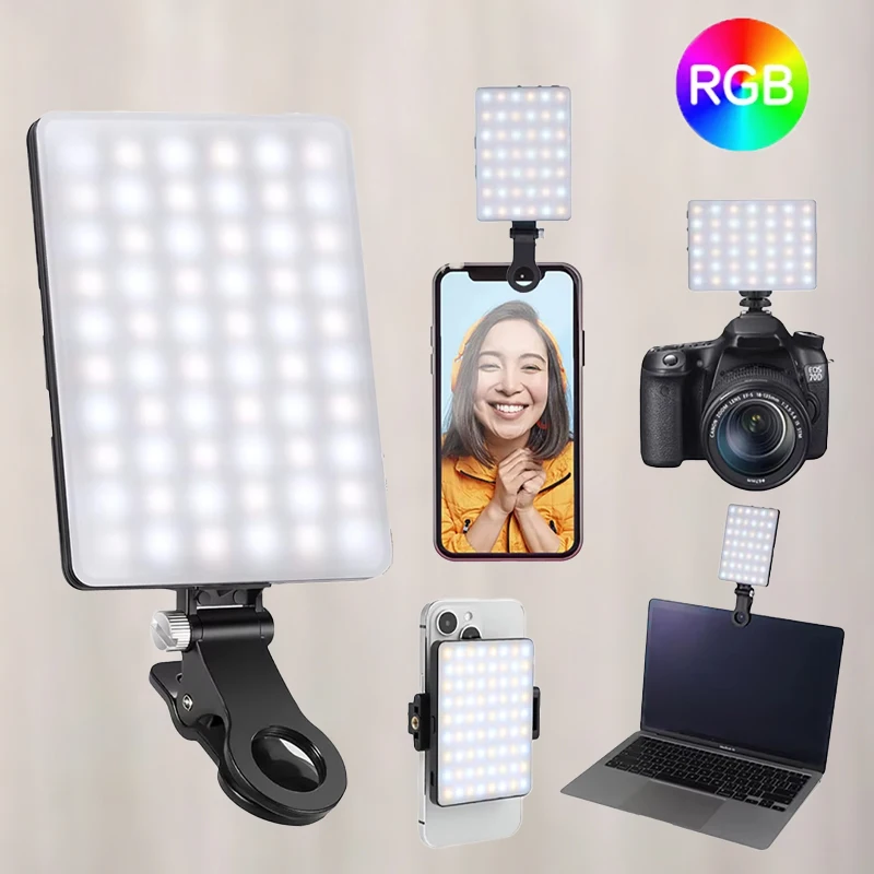 Mini RGB LED Fill Light Portable Pocket Clip Lamp USB Rechargeable for iPhone Android iPad Laptop Video Vlog Live Photography