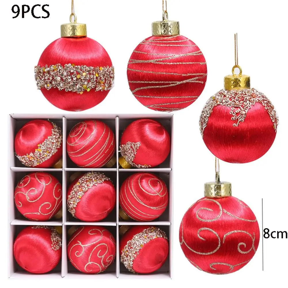 9 pçs 8cm conjunto de bola de natal pintado grande árvore de natal decoração pingente criativo delicado pendurado ornamento layout de fundo