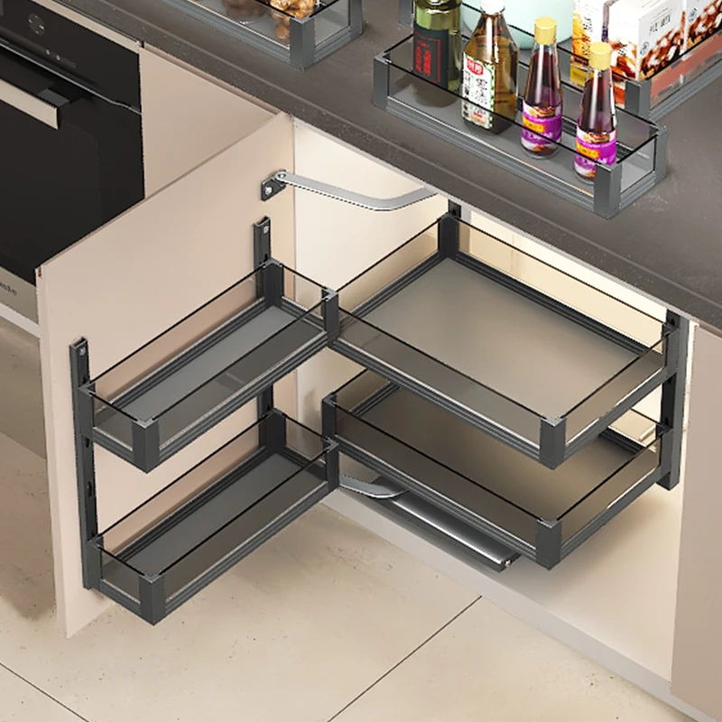 Smart storage cabinet aluminum glass pull-out storage rack can be used in small  room