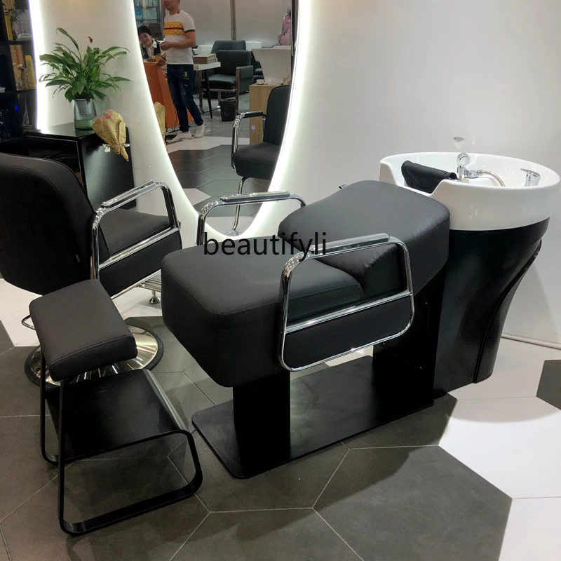 For Hair Salon Flushing Bed Barber Shop Shampoo Chair Silicone Pillow Hair Care Bed Stainless Steel Ceramic Basin