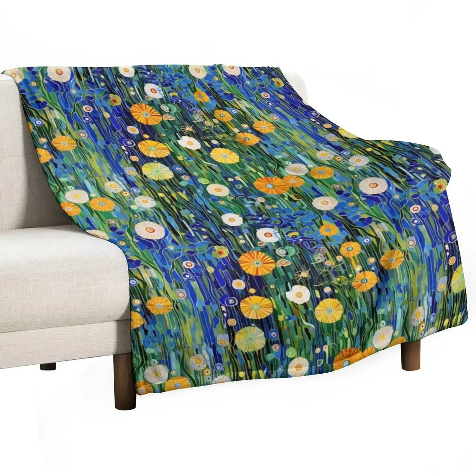 Emerald Reverie: Gustav Klimt-Inspired Flowers Landscape Throw Blanket cosplay anime bed plaid Blankets