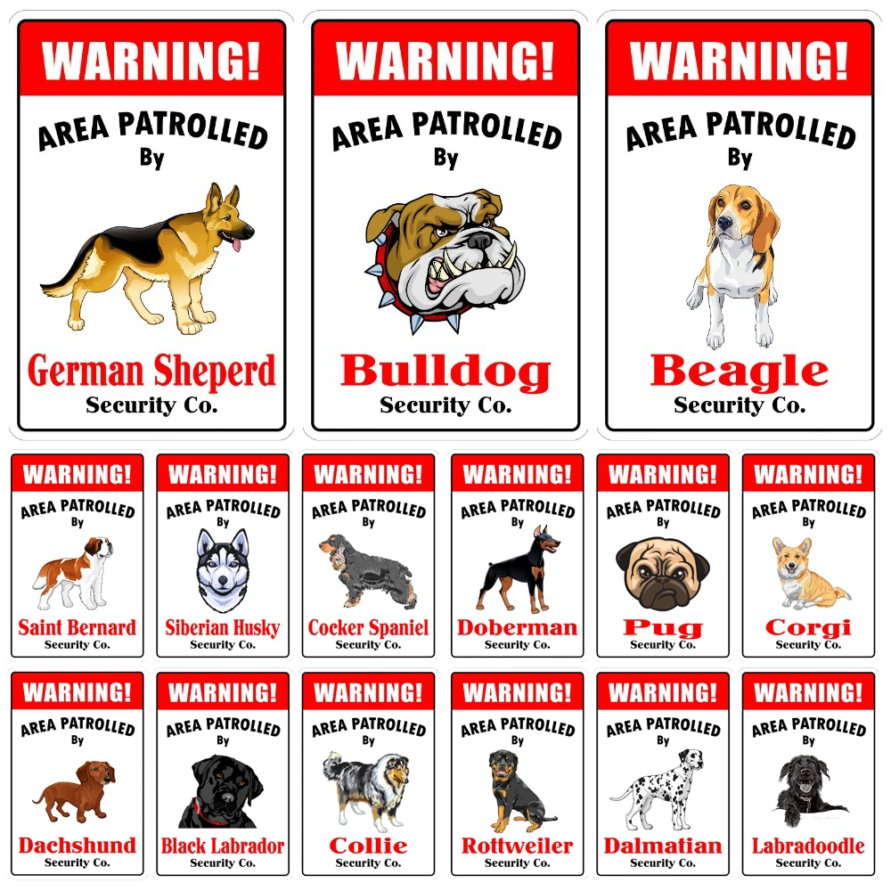 Warning Dog Metal Tin Sign, Funny Area Patrolled By Pug Wall Art Plaque, Beagle, Labrador, Printed Pat Poster, Home Decor, WY274