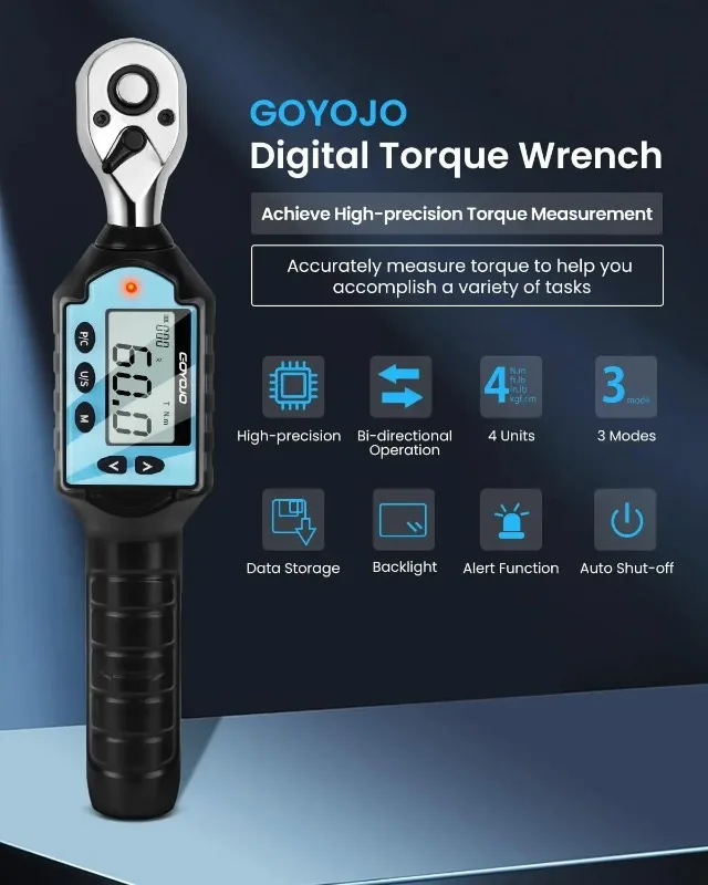 

GOYOJO 2024 Newest 3/8" Digital Torque Wrench High-Precision Multi-Application - Ideal for Automotive Motorcycle Bicycle DI