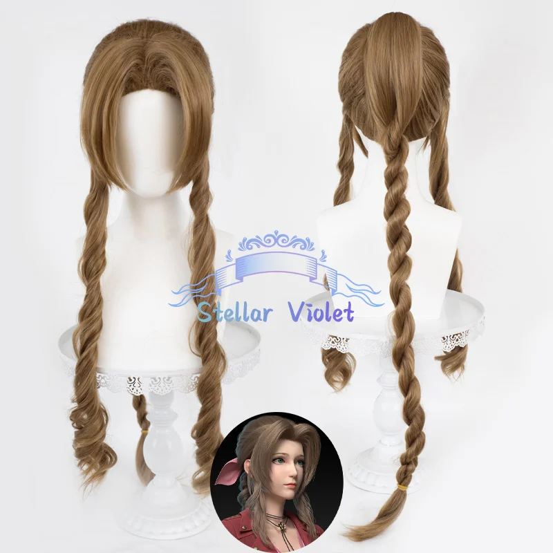 

Парик для косплея игры FFVII 7 Aerith Gainsborough, коричневый, длинные плетеные, 80 см, термостойкие синтетические волосы, парики для вечеринок в стиле аниме + шапочка для парика