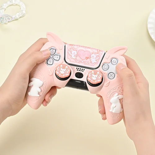 Imagen 2 del producto Protector suave de silicona con Orejas de conejo gótico rosa, pegatina de piel para Sony Dualsense 5 PS5, funda para controlador, tapa de agarre para pulgar