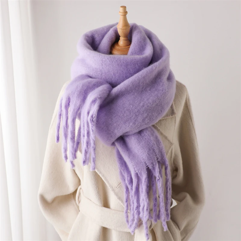 Winter Scarf for Women Cashmere Warm Solid Pashmina Blanket Wraps Female Thick Soft Bufanda Big Tassel Shawl Long Poncho Echarpe