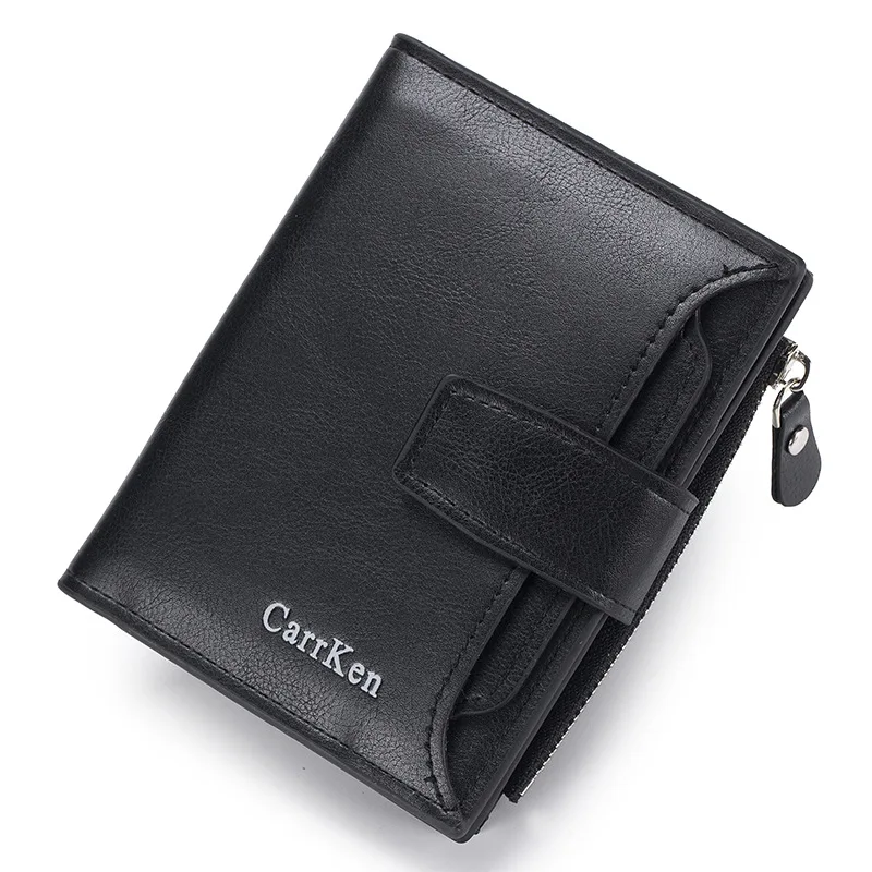Men's Short Vintage Tri-fold Wallet, Snap Buckle, Solid Color, Card Holder & Driver License Pocket, Multi-functional Purse