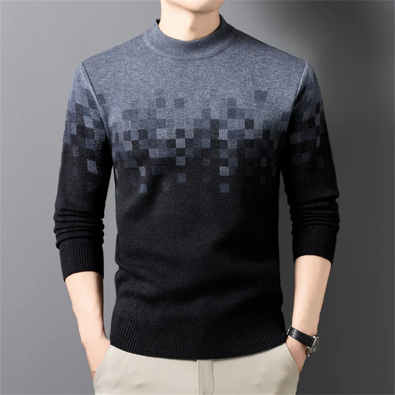 

2025 Winter Men's New 3D Block Logo Thick Knitted Sweater Fashion Round Neck Slimming Sweater