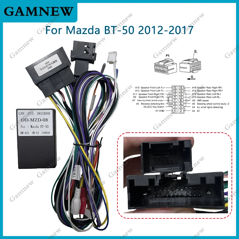 Car 16pin Wiring Harness Adapter Canbus Box Decoder For Mazda BT-50 Android Radio Power Cable OD-Mazda-08