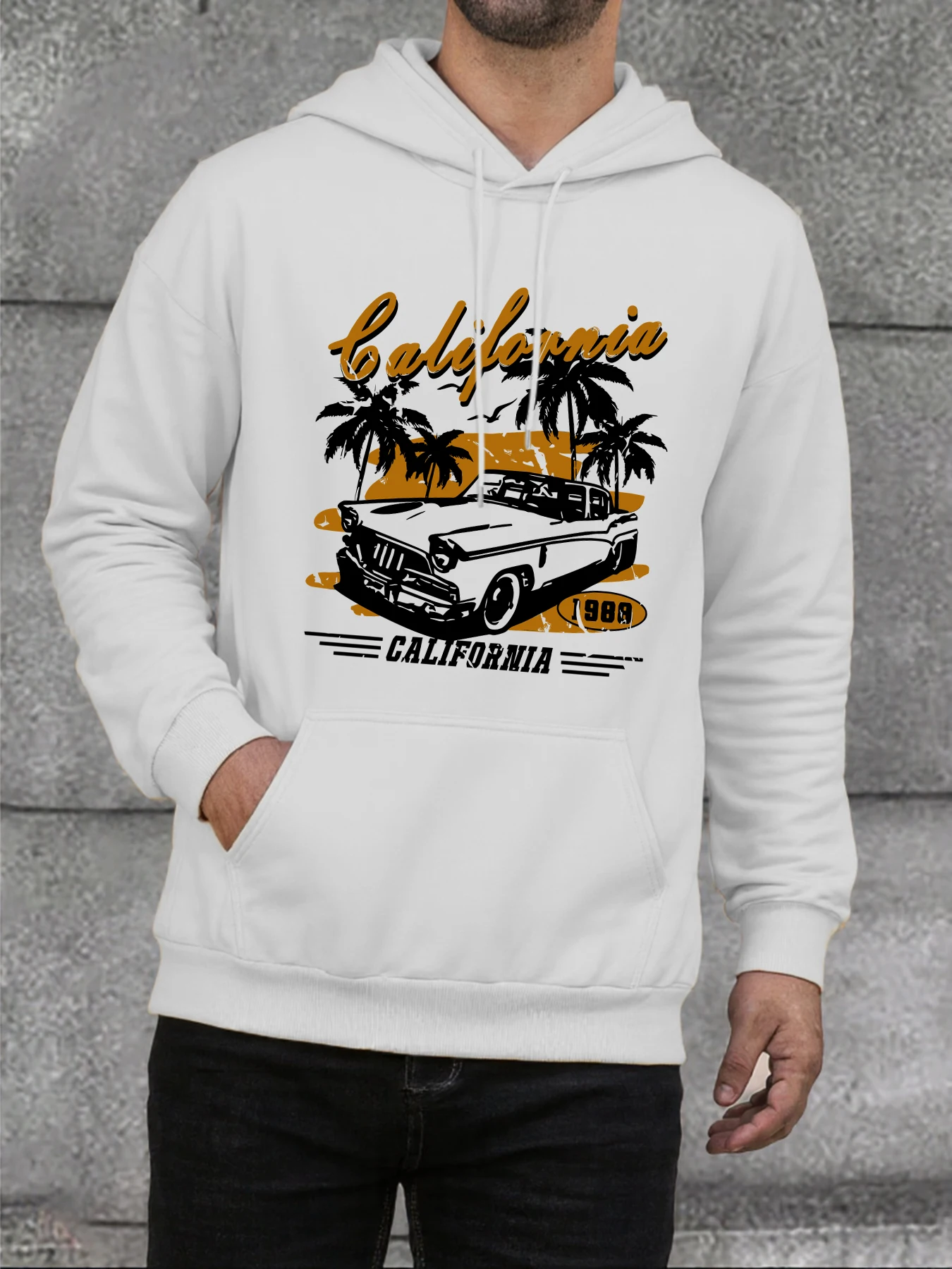 California Sportwagen Palm Gedruckt Herren Hoodie Casual Fleece Sweatshirt Herbst Weiche Hoodies Straße Warme Lose Männliche Streetwear