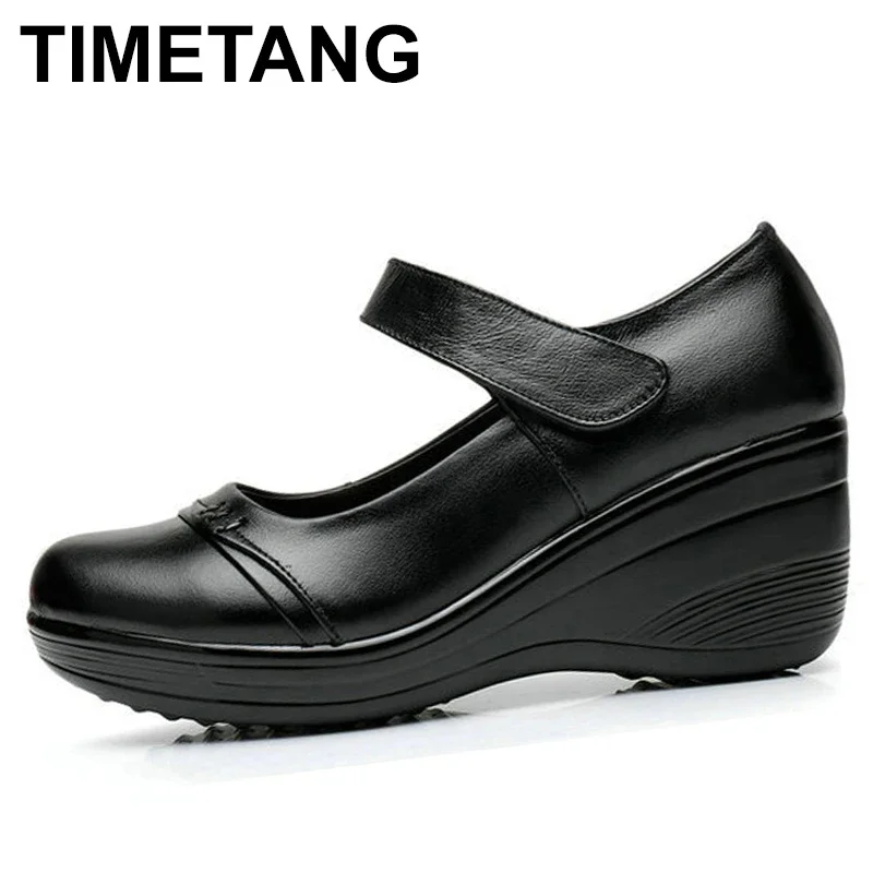 TIMETANG  Genuine Leather Slip On Shoes Walking Shoes Woman Platform Casual Shoes Woman Sapatos Femininos Chaussure Femme