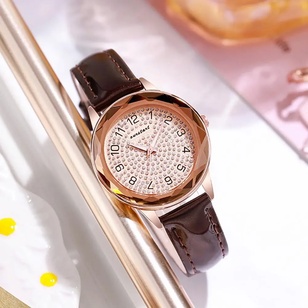 Reloj de cuarzo elegante con esfera de diamantes de imitación para mujer, correa de cuero de imitación ajustable, reloj de alta precisión para diario