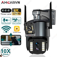 6K Three Lens WIFI Outdoor PTZ Security Auto Tracking Protection 10X Zoom 4K CCTV Video Surveillance Dual Screen IP 12MP Camera