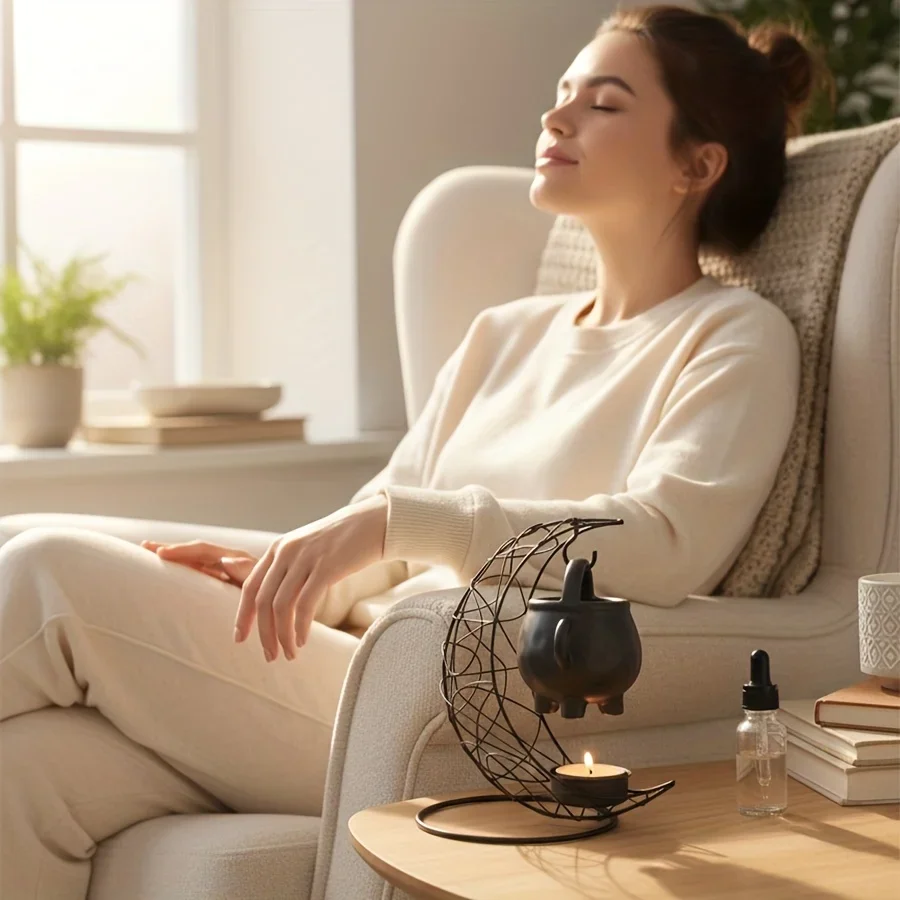 Sailboat-Shaped Essential Oil Burner And Diffuser Set Iron Bracket Hanging Ceramic Pot Aromatherapy Furnace for Home Decor