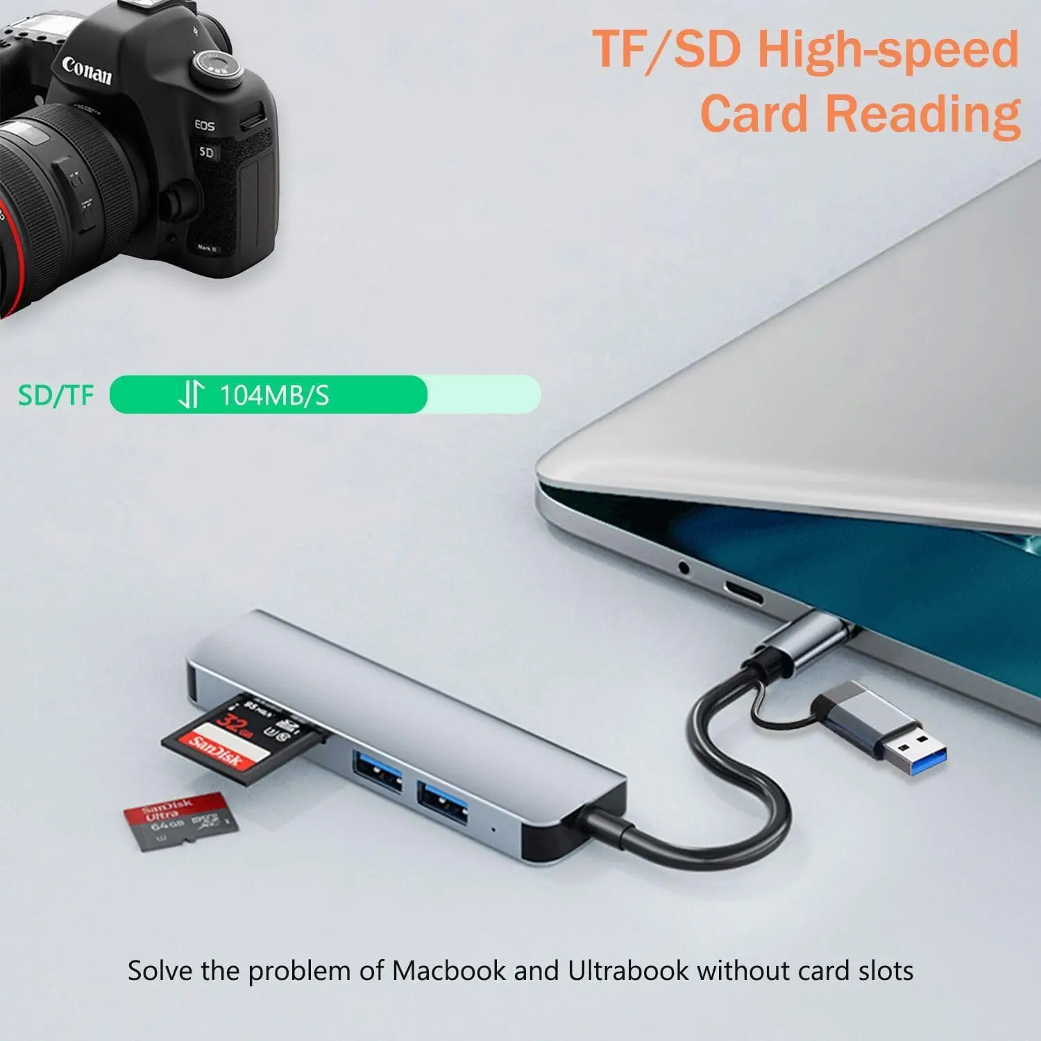 10 Uds 5 en 1 concentrador de USB-C de aluminio 4K 3 puertos USB 3,0 lector de tarjetas de memoria para PC portátiles MacBook Pro/Air IMac Pro Trans de datos de superficie