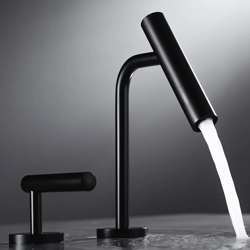 Hot and Cold Dual Hole Split Faucet for Washbasin Undermount Basin Gun Gray Basin Faucet