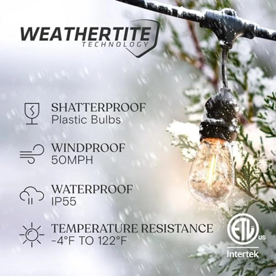 Ambience Pro - Waterproof LED Outdoor String Lights - 15 Hanging, Dimmable 2W Vintage Edison Bulbs Commercial Grade Patio Light