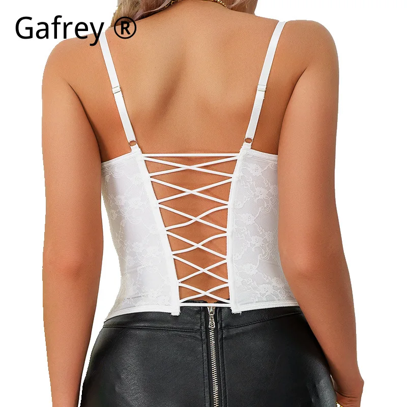 2026 New Lace Bustier Cami Top Sexy Fishbone Underwire Steel Ring Front Clasp Open Back Solid Color Push Up 2026