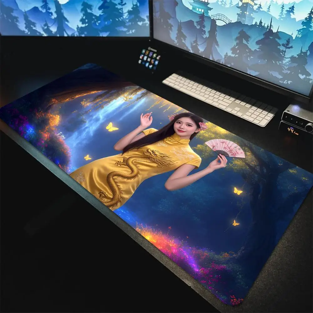 Cheongsam Beauty Rubber Mouse Pad Game Player Accessories Girls Large XXL Mouse Pad Rubber Desk Pad Computer Pad