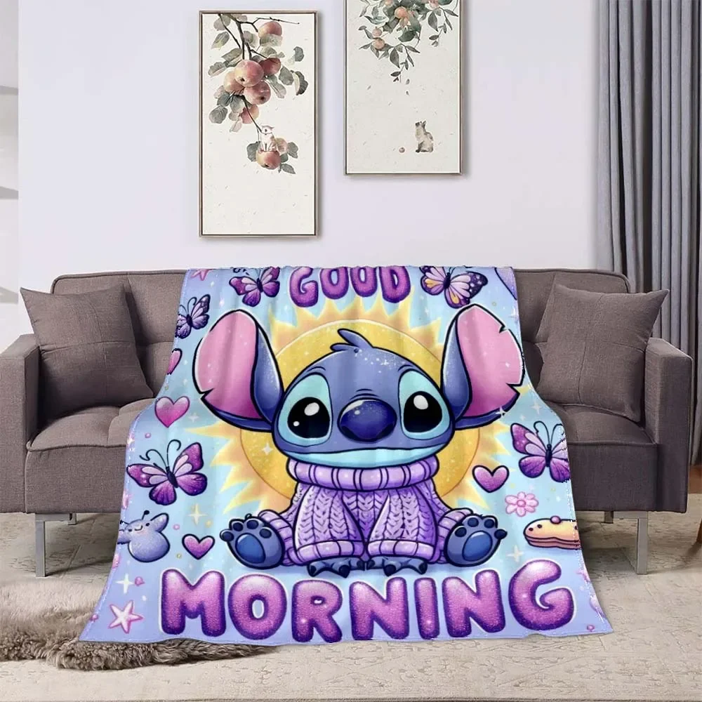 Koc z nadrukiem 3D Disney Stich Cute Cartoon Lilo & Strong Miękki i wygodny kocyk na lunch dla dzieci