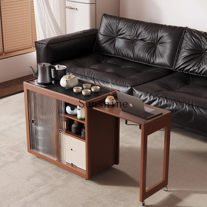 TT small apartment retractable solid wood tea table balcony household mobile tea cart Kung Fu tea table