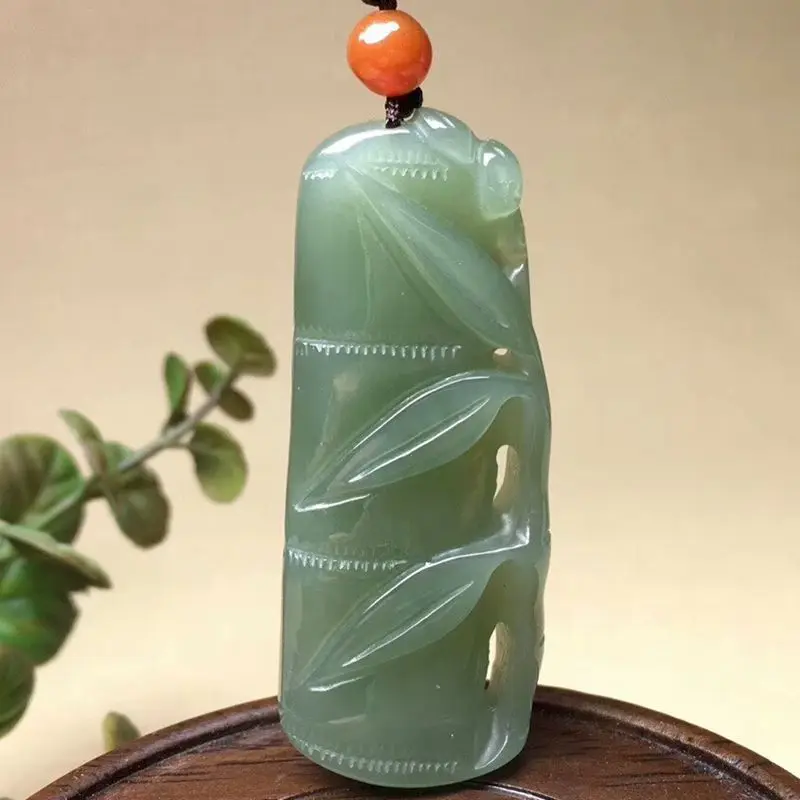 

Prosperous Success Unisex Hetian Oil Green Pole Jade Pendant