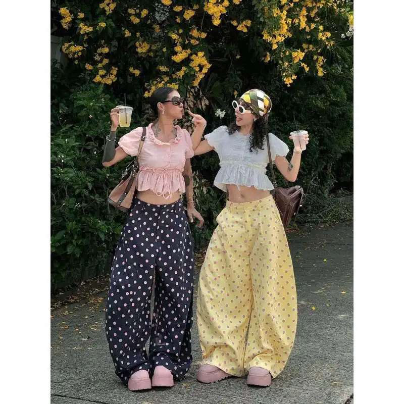 Y2K Millennium Dopamine Wave Point Wide Leg Women's 2026 Summer New Style Loose High Waist Show Thin Casual Versatile