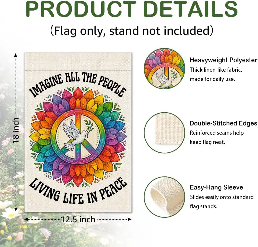 Imagine All the People Living Life in Peace Garden Flag 12x18 Inch Double Sided, Pride Month LGBTQ+ Peace Sign, Social Justi llp