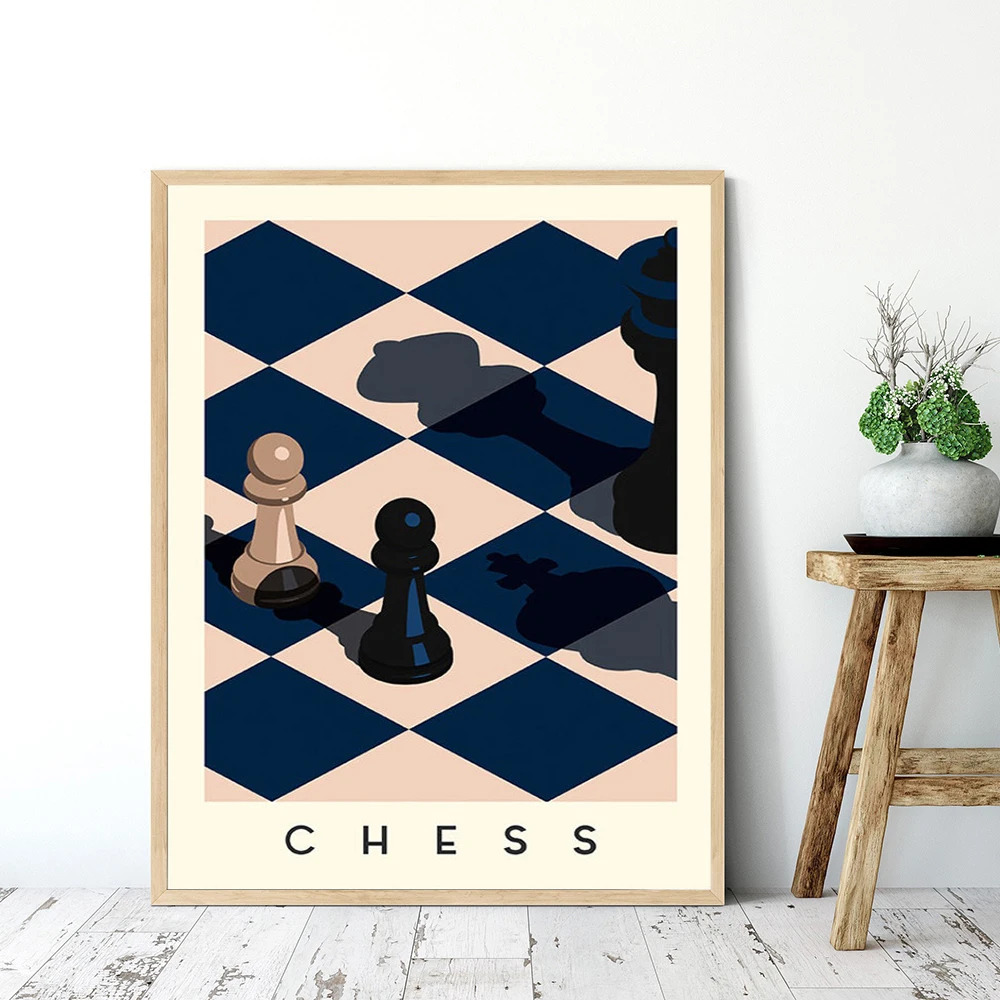 

Minimal Sports Illustration Chess Poster and Print Nordic Wall Art Canvas Painting Contemporary Picture Toilet WC Home Decor