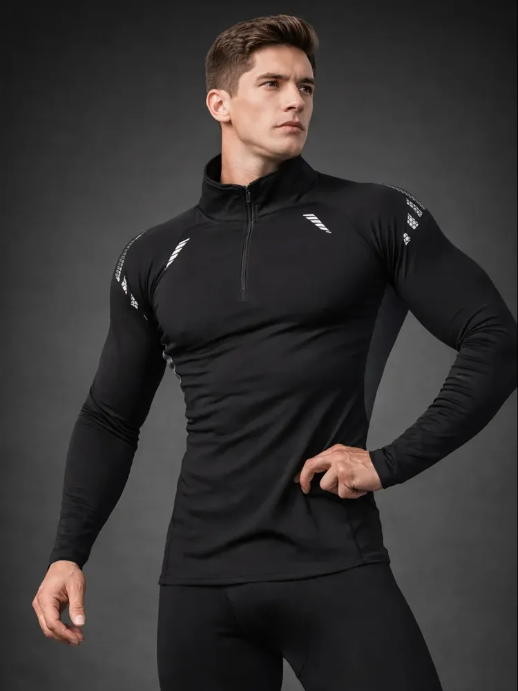 Fleece Running Sports Set Autumn Fitness Wear Training Quick-drying Night Running Tights Men's Basketball Badminton Shaping Set