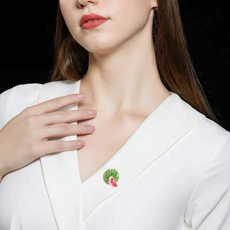 Creative Fruit Collar Horse Needle Fixed Clothing Cute Little Watermelon Texture Small Brooch Enamel Enamel Corsage Cape Buckle