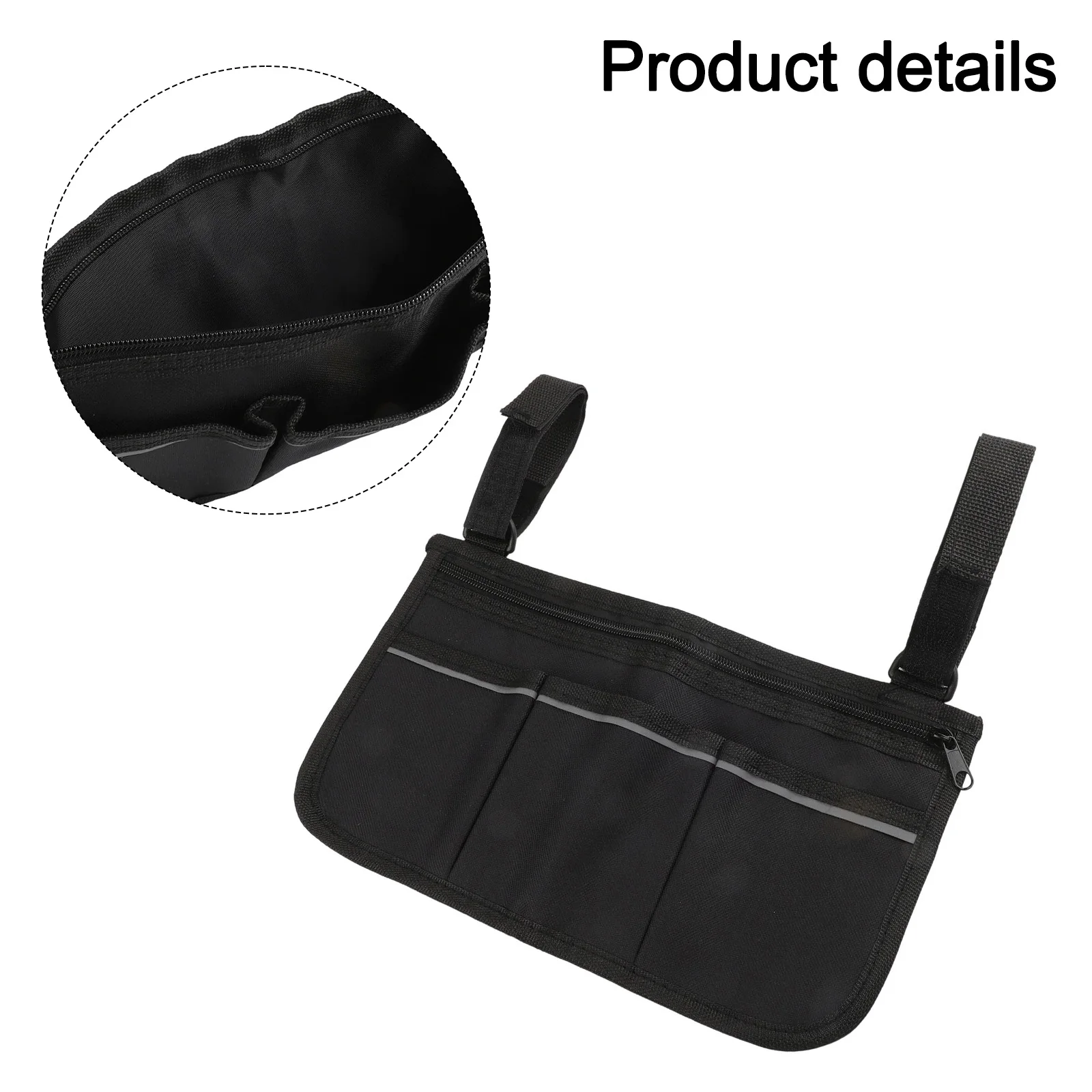 

Черный органайзер для инвалидных колясок, простая установка, хранение аксессуаров для инвалидных колясок, двойные прошитые швы, удобные регулируемые ремни для обслуживания