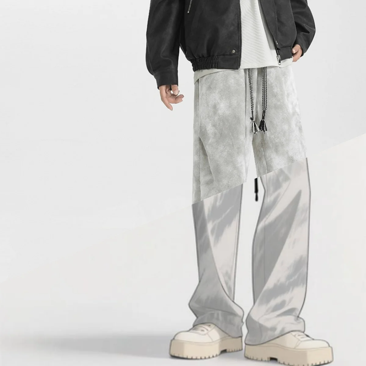 

2024, весна-осень, новые мужские повседневные прямые широкие брюки, модный тренд, дизайн, стильные американские грязные брюки с крашением галстука