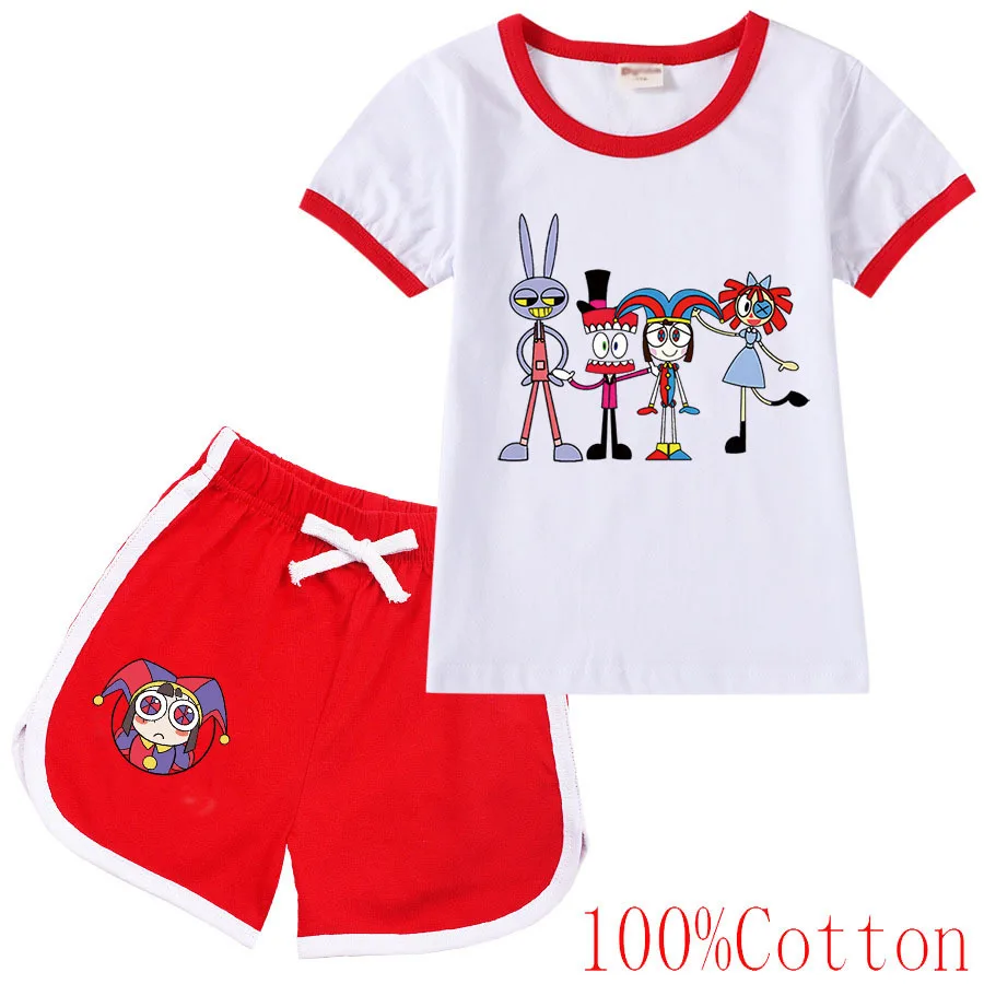 

Cartoon Circo Digital Ropa T Shirt Kids Pomni Jax Outfits Girls Summer Short Sleeve T-shirt+shorts 2pcs Sets Boys Casual Clothes